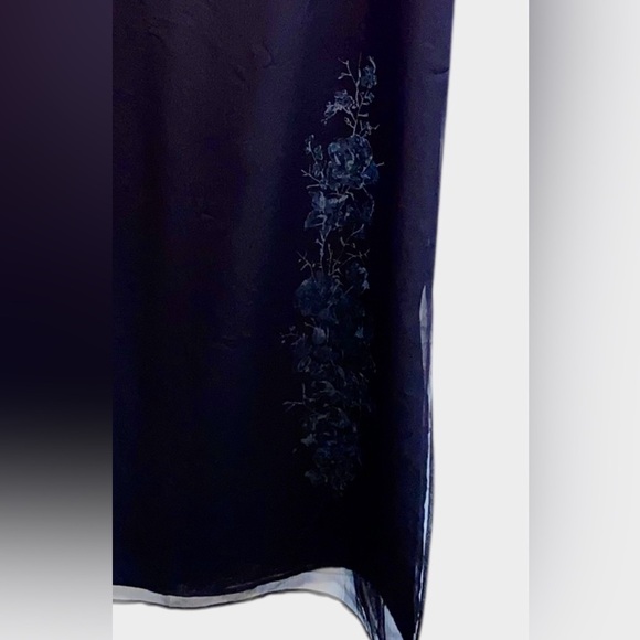 vintage y2k 90s Norton McNaughton navy Blue Chiffon overlay tie back Maxi dress - Picture 6 of 6